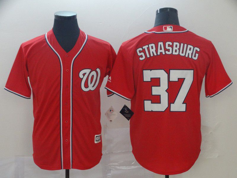 Men Washington Nationals 37 Strasburg Red Game MLB Jerseys